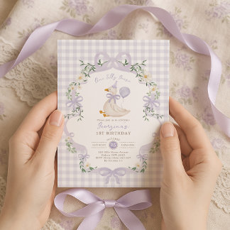 Eine dumme Gans lila violette Schleife 1. Geburtst Einladung