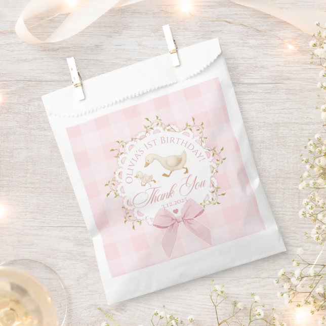 Eine dumme Gans Pink Gingham Whimsical Danke Geschenktütchen (Ausgeschnitten)