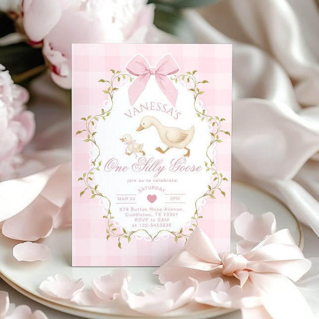 Eine dumme Gans rosa Schleife Mädchen 1. Geburtsta Einladung (Von Creator hochgeladen)