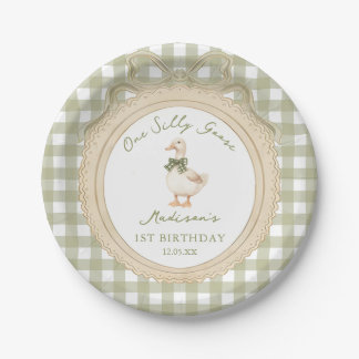 Eine dumme Gans Schleife Gingham 1. Geburtstag Pappteller