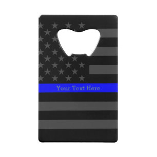 Eine dünne blaue Linie US-Flagge personalisiert Geldbeutel Flaschenöffner