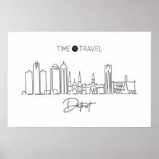 Eine durchgehende Linie Zeichne Detroit Skyline Poster