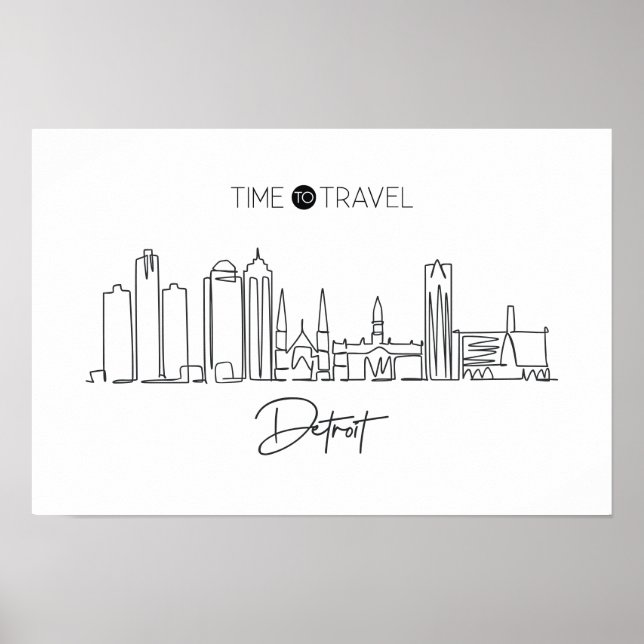 Eine durchgehende Linie Zeichne Detroit Skyline Poster (Vorne)