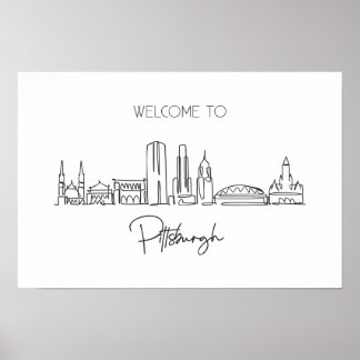 Eine durchgehende Linie Zeichne Pittsburgh Skyline Poster