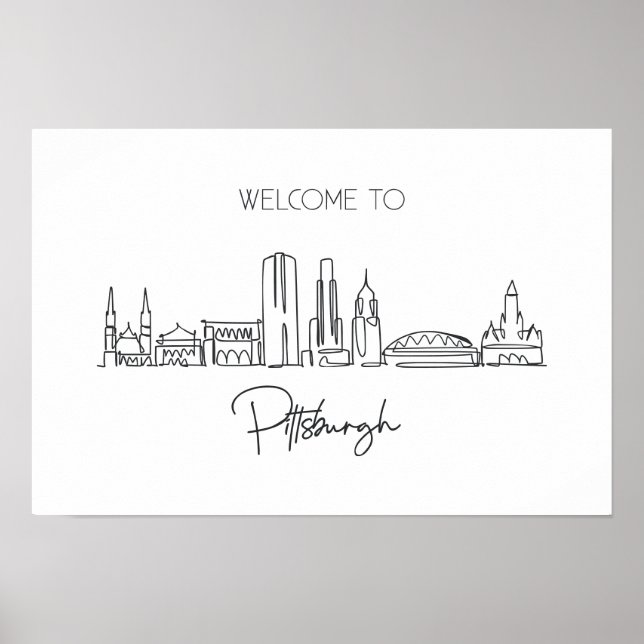 Eine durchgehende Linie Zeichne Pittsburgh Skyline Poster (Vorne)