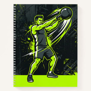 Eine dynamische neon-grüne Lineart-Illustration ei Notizbuch