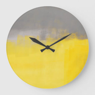 "Eine einfache abstrakte" graue und gelbe Große Wanduhr
