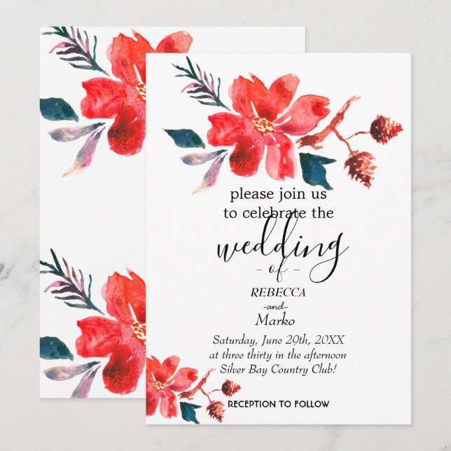 Eine einfache Einladung mit weißer Blüte (Vorne/Hinten)