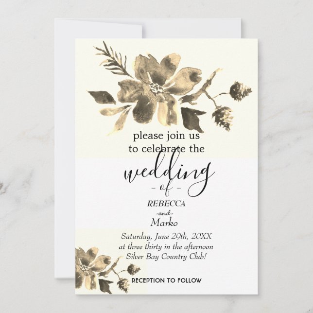 Eine einfache Einladung mit weißer Blüte (Vorderseite)