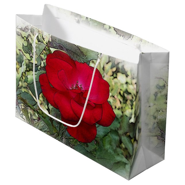Eine einsame Rose Große Geschenktüte (Vorderseite Schrägansicht)