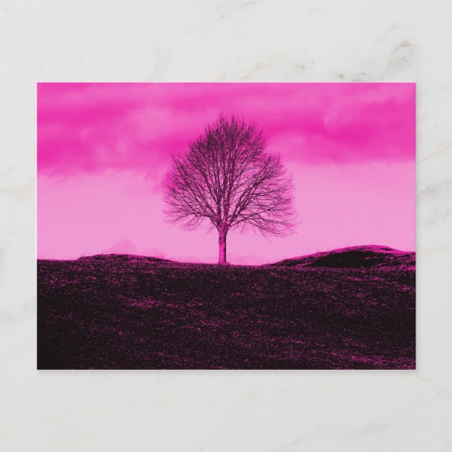 Eine einsame Silhouette heiß rosa Landschaft Postkarte (Vorderseite)
