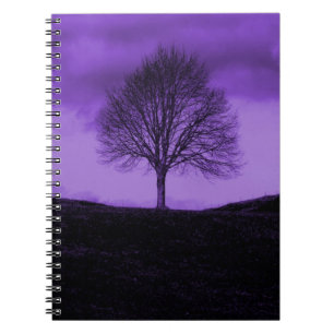 Eine einzige Baum-Silhouette-lila Natur-Landschaft Notizblock