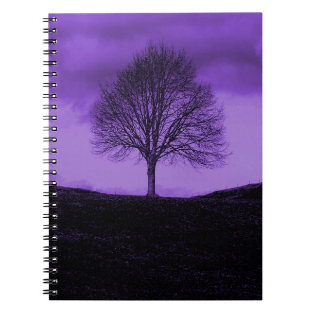 Eine einzige Baum-Silhouette-lila Natur-Landschaft Notizblock (Vorderseite)