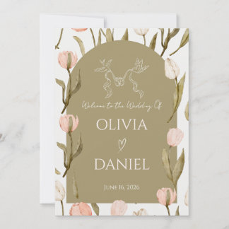 Eine elegante Hochzeitseinladung in Olivgrün
