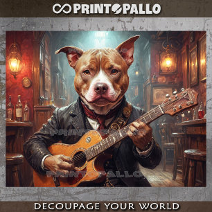 Eine elegante Pitbulle, die Gitarre im Pub spielt Seidenpapier