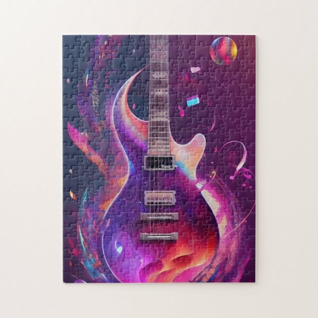 Eine elektrische Gitarre mit musikalischen Noten (Vertikal)