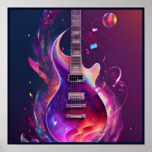 Eine elektrische Gitarre mit musikalischen Noten Poster