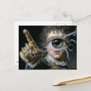 Eine elektrisierende mit Augen Person, die auf den Postkarte