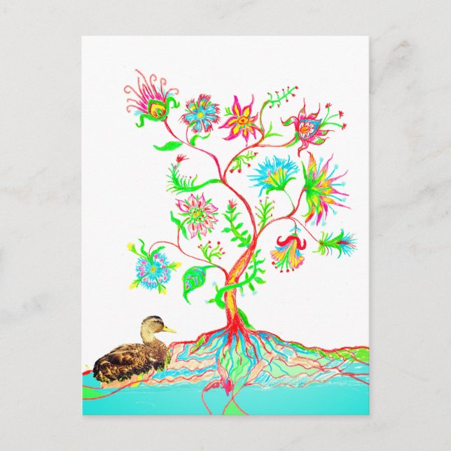 Eine Ente und ein Baum Postkarte (Vorderseite)