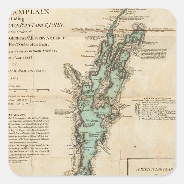 Eine Erhebung über den Champlain-See Quadratischer Aufkleber (Vorderseite)