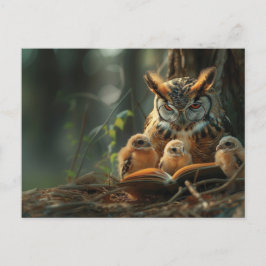 Eine Eule las ein Buch an kleine Küken Postkarte