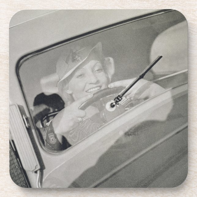 Eine fahrende Frau, c.1930s (Rastertiefdruck) Untersetzer (Vorderseite)