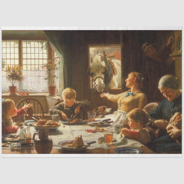 Eine Familie (der Esel wird Gefüttert) Seidenpapier (Vorderseite)