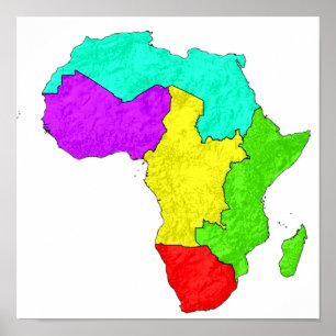 Eine farbcodierte Karte Afrikas mit seinen Regione Poster