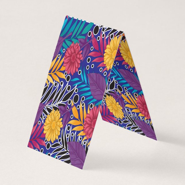 eine farbenfrohe Blume und ein Muster der Blätter  Visitenkarten (Rückseite)