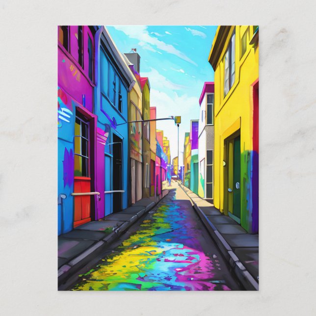 Eine farbenfrohe Straße Postkarte (Vorderseite)