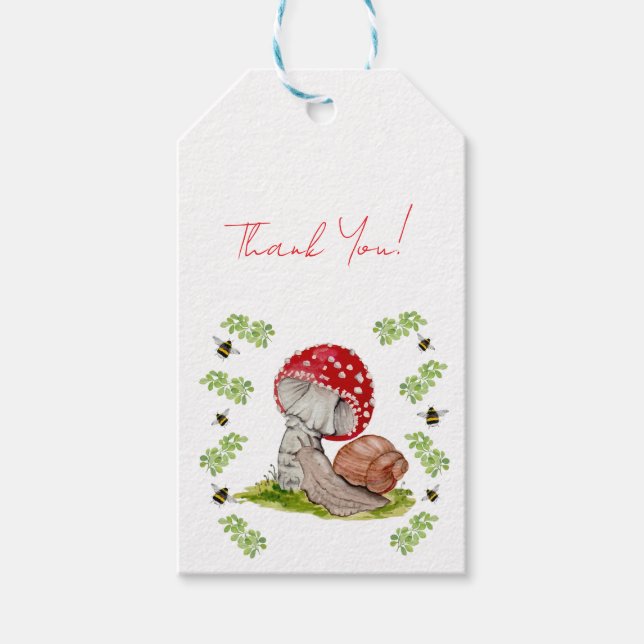 Eine farbenfrohe Waldfliege und eine Schnecke Geschenkanhänger (Vorderseite)