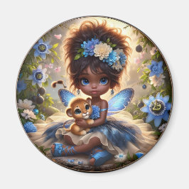 Eine Fee und ihr Lion Cub Blue Magnet