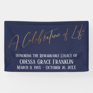 Eine Feier des Lebens Gold Handwriting Navy Blue Banner