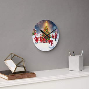 Eine Feier in Rot-Schrift: Weihnachten und N Runde Wanduhr