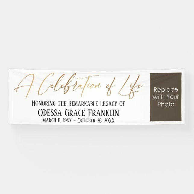 Eine Feier zum Leben Gold-Handschriften mit Foto Banner (Horizontal)