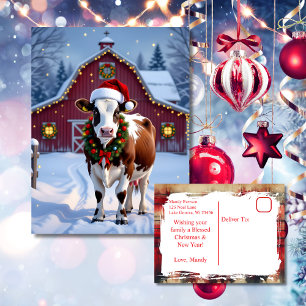 Eine festliche Kuh in der Weihnachtsmannmütze Weih Postkarte