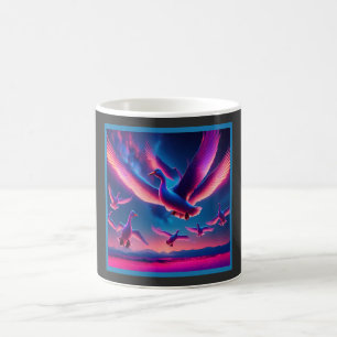 Eine Flock rosa Neongans zieht sich in den nächtli Kaffeetasse