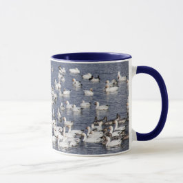 Eine Flock von Schneegänsen am Strand Tasse