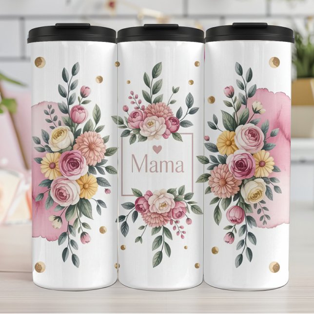 Eine florale Mama mit rosa Rosen Thermosbecher (Von Creator hochgeladen)