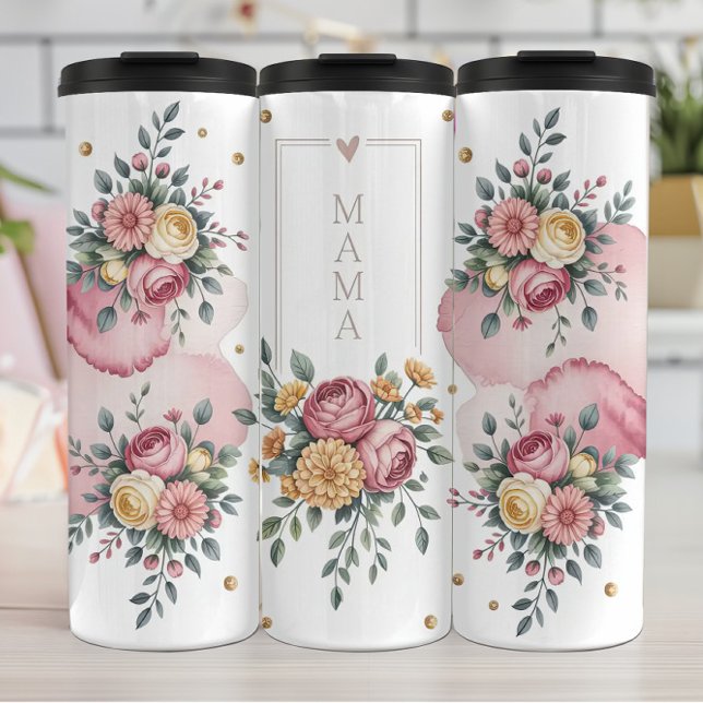 Eine florale Mama mit Rose grüßen Thermosbecher (Von Creator hochgeladen)