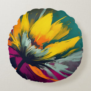 Eine florale Odyssee – Expressiver Blütenaufbruch Rundes Kissen