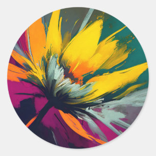 Eine florale Odyssee – Expressiver Blütenrausch in Runder Aufkleber