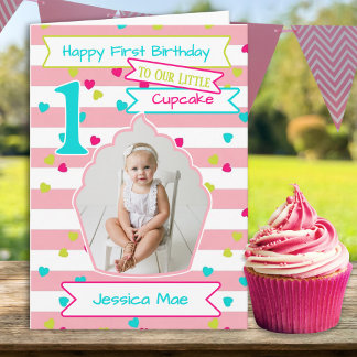 Eine-Foto-Kleine-Cupcake-Erstgeburtstagskarte Karte