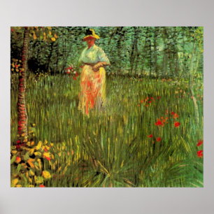 Eine Frau, die in einem Garten von Vincent van Gog Poster