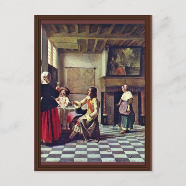 Eine Frau, die mit zwei Männern von Hooch Pieter D Postkarte (Vorderseite)