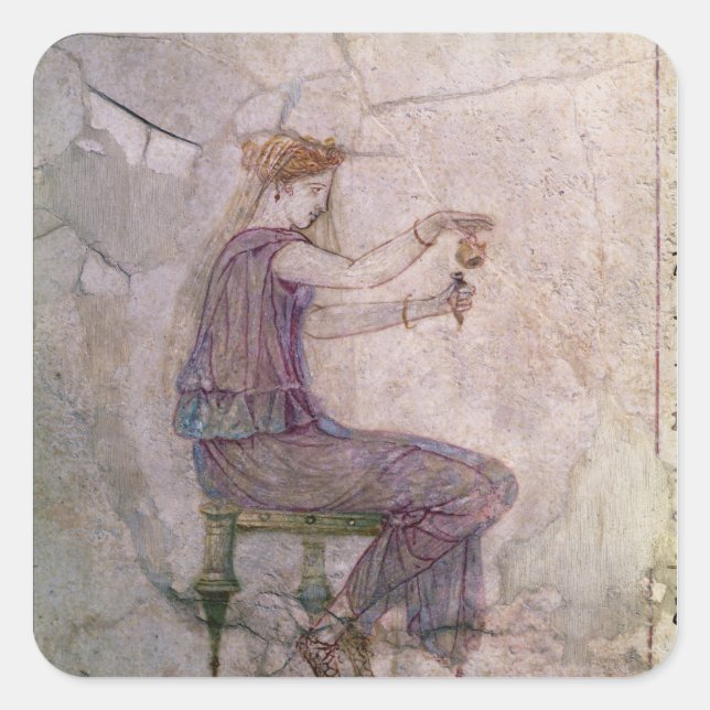 Eine Frau, die Parfüm in einen Phial gießt Quadratischer Aufkleber (Vorderseite)