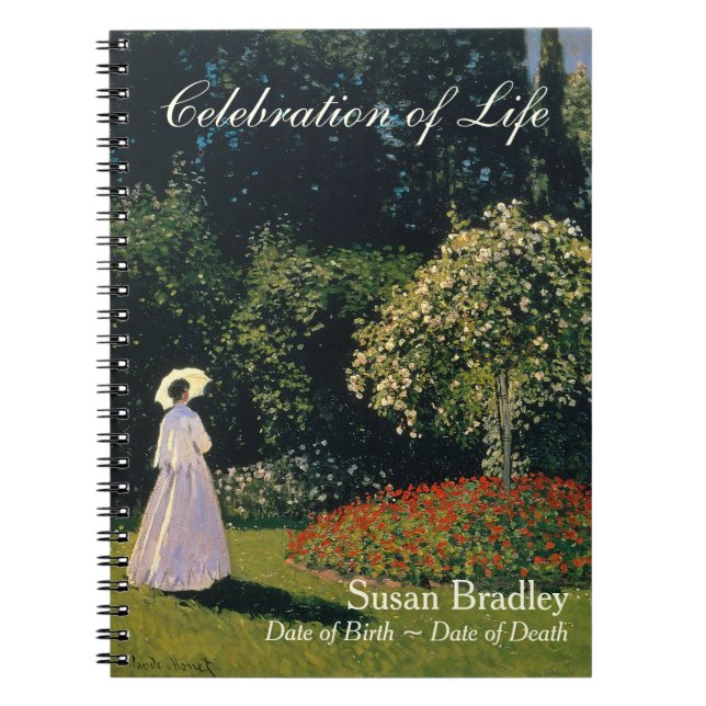 Eine Frau im Garten am Monet Beerdigung Gästebuch Notizblock (Vorderseite)