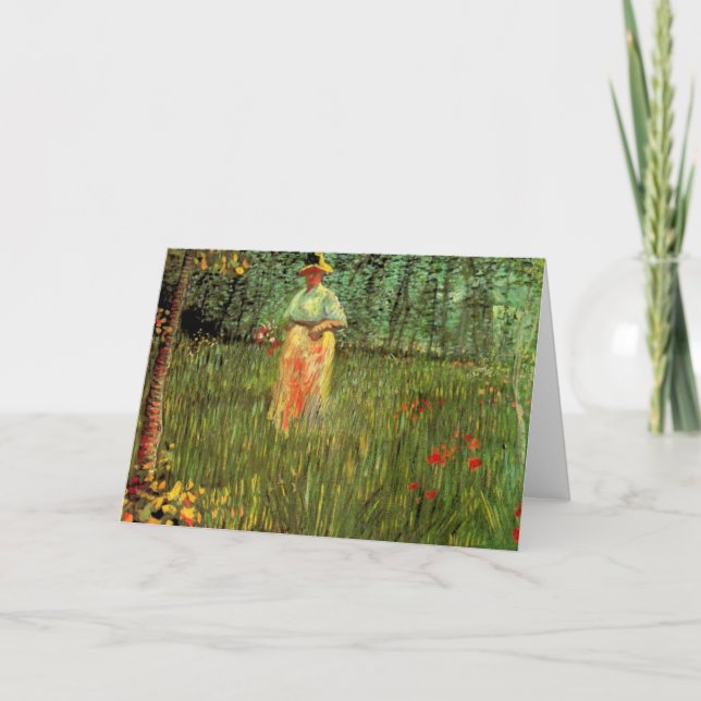 Eine Frau im Garten Spazieren durch Vincent van Go Karte (Vorderseite)