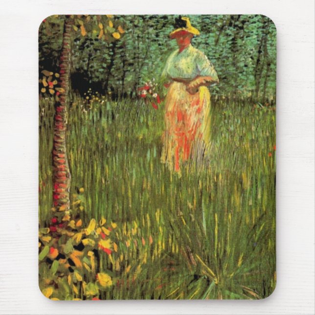 Eine Frau im Garten Spazieren durch Vincent van Go Mousepad (Vorne)