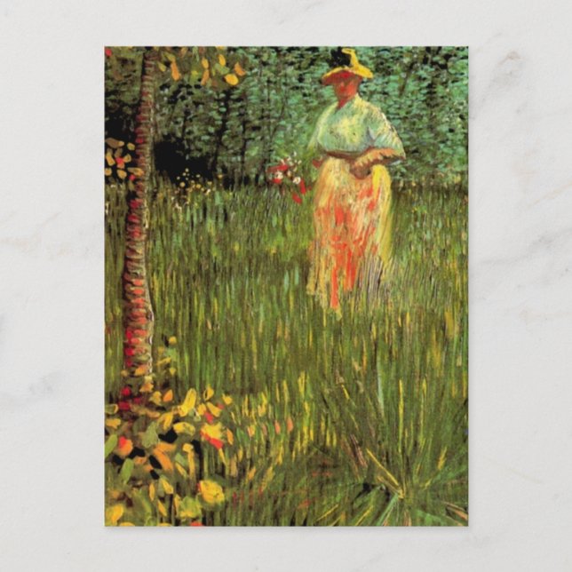 Eine Frau im Garten Spazieren durch Vincent van Go Postkarte (Vorderseite)